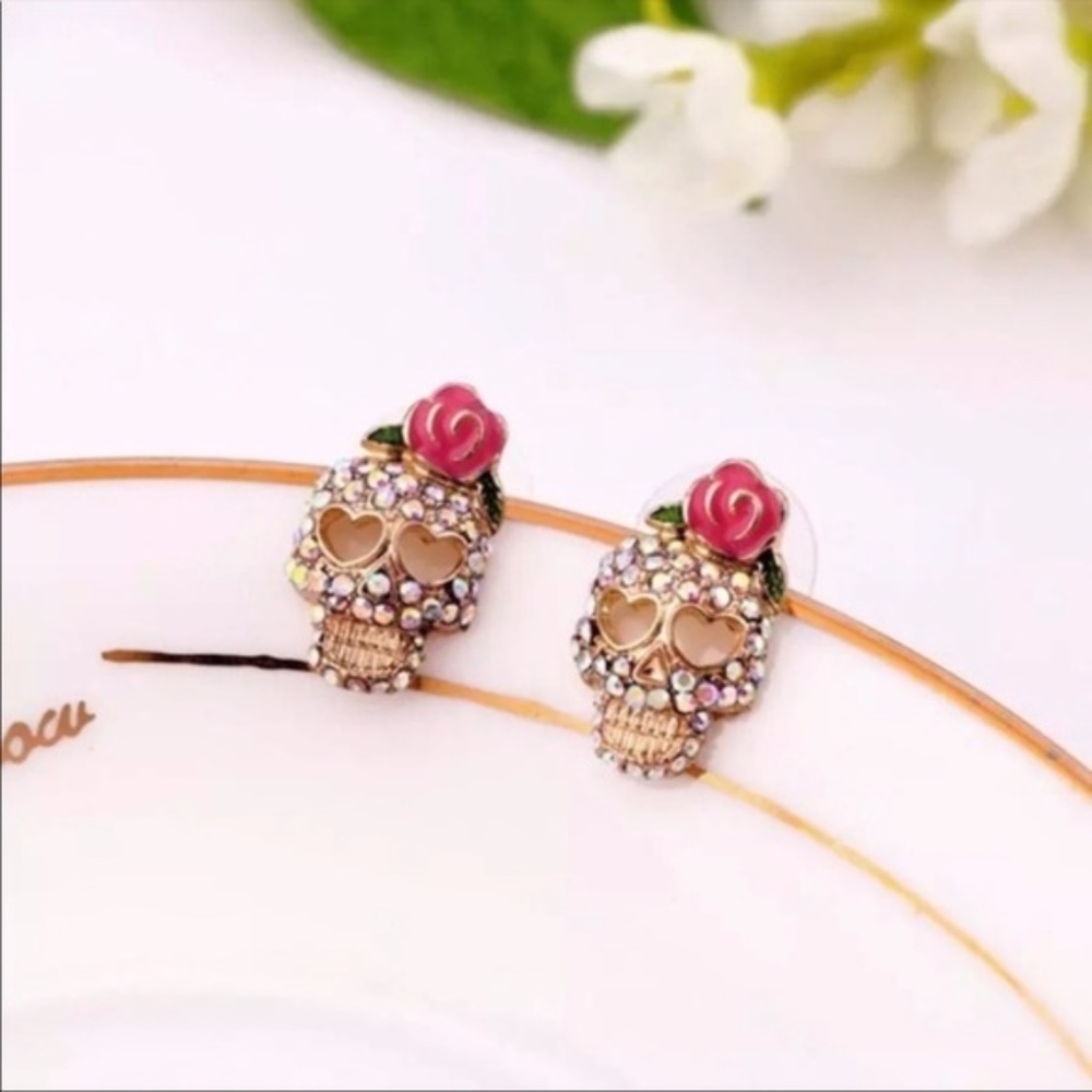 Calavera Sugar Skull Crystal Earrings Halloween must🔥